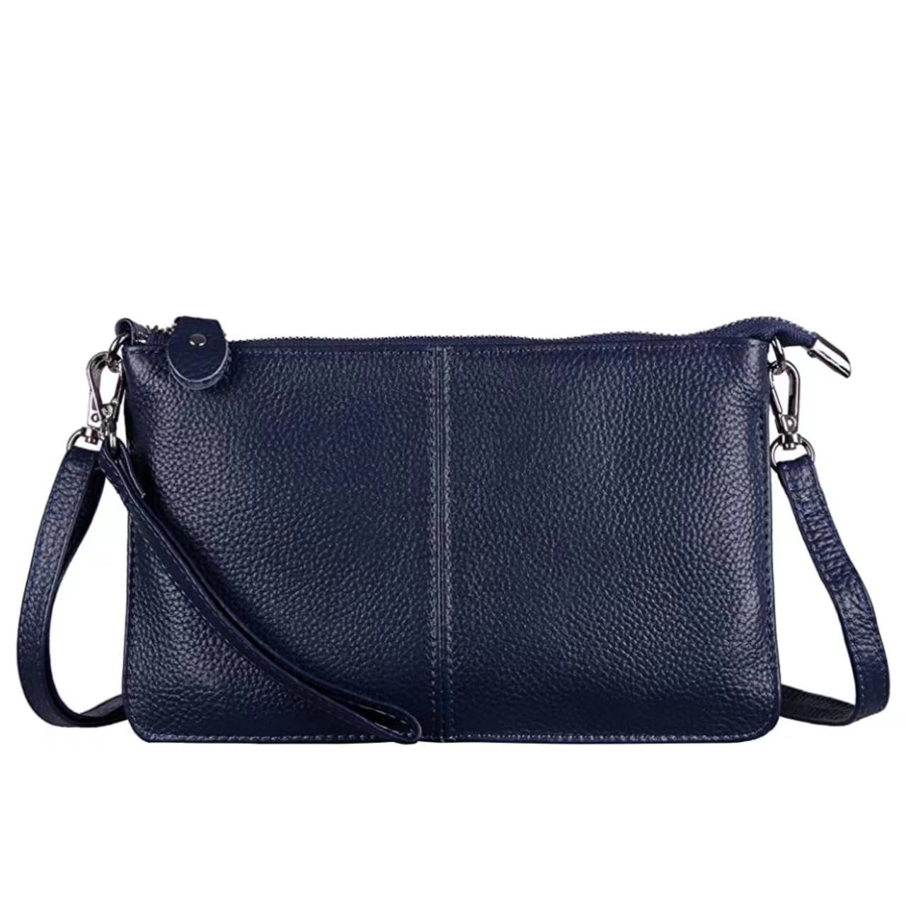 2026 New Fashion Dark Blue Litchi‑Grain Leather Wristlet Clutch, Durable Women's Wallet, Compact Portable Envelope Crossbody Bag