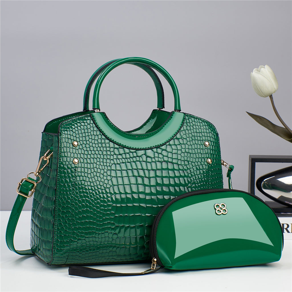 Luxury designer brand 2-in-1 crocodile pattern PU leather women's wallet crossbody bag, portable zip women's shoulder bag, elegant ladies bag
